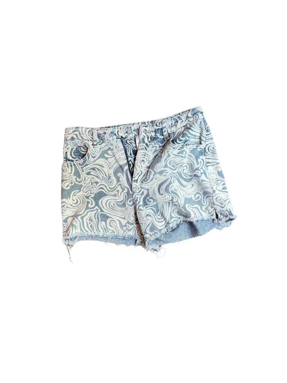 No Boundaries Blue Swirl Print Denim Shorts